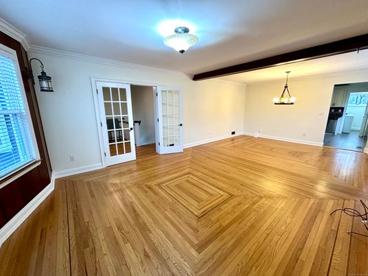 Empty room, Interior, Pendant Lights, Wood Texture Flooring