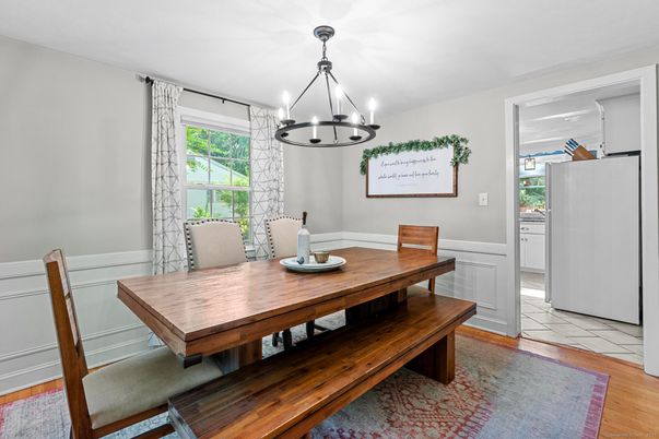 Chandelier, Dining room, Interior, Wood Texture Flooring