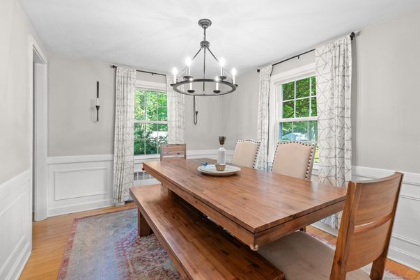 Chandelier, Dining room, Interior, Wood Texture Flooring