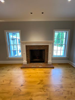 Empty room, Fireplace, Interior, Recessed Lighting, Wood Texture Flooring