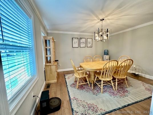 Dining room, Interior, Pendant Lights, Wood Texture Flooring