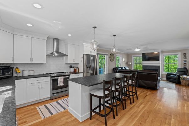 Interior, Kitchen, Living room, Pendant Lights, Recessed Lighting, Stainless Steel Appliances, Wood Texture Flooring
