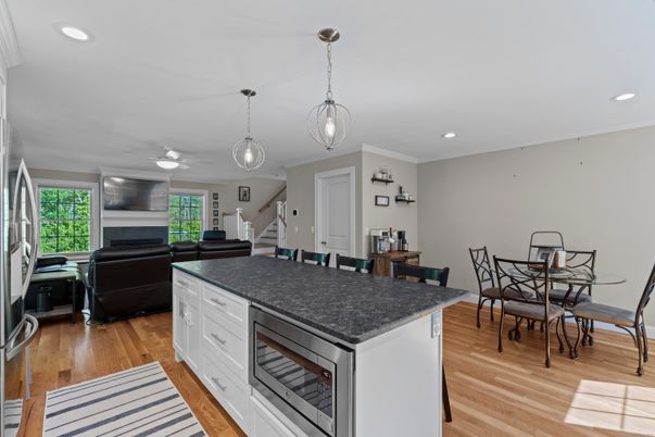 Dining room, Interior, Kitchen, Living room, Pendant Lights, Recessed Lighting, Wood Texture Flooring