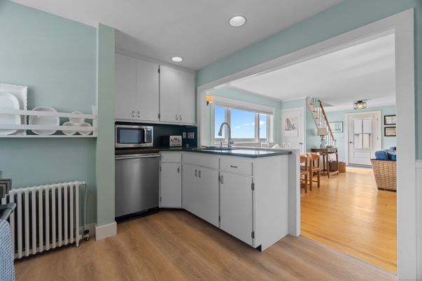 Interior, Kitchen, Recessed Lighting, Wood Texture Flooring
