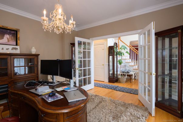 Chandelier, Home Office, Interior, Wood Texture Flooring