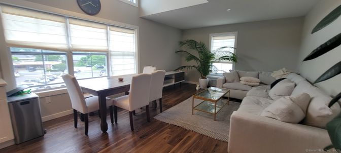 Dining room, Interior, Living room, Recessed Lighting, Wood Texture Flooring