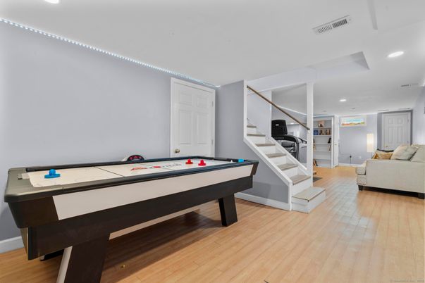 Billiard Table, Game Room, Interior, Living room, Recessed Lighting, Wood Texture Flooring