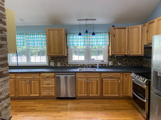 Interior, Kitchen, Pendant Lights, Stainless Steel Appliances, Wood Texture Flooring