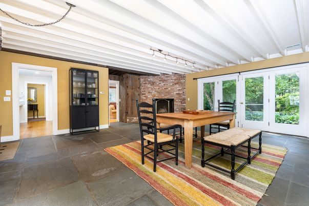 Dining room, Fireplace, Interior, Stone Walls