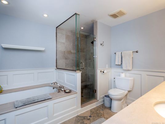 Bathroom, Glass Shower, Interior, Recessed Lighting