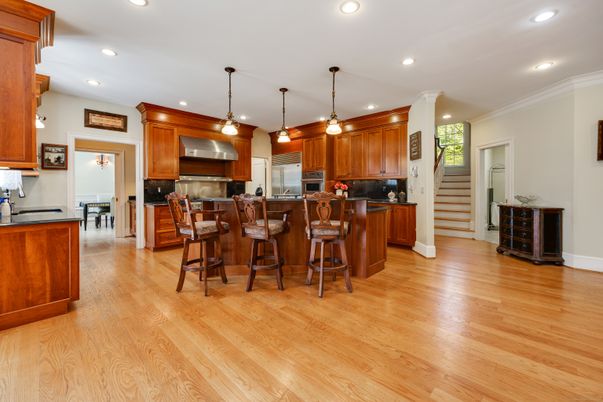 Interior, Kitchen, Pendant Lights, Recessed Lighting, Wood Texture Flooring