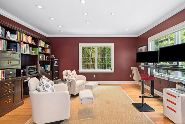 Home Office, Interior, Recessed Lighting, Wood Texture Flooring