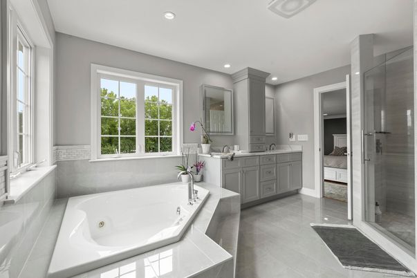 Bathroom, Dual Sink Vanities, Glass Shower, Interior, Recessed Lighting