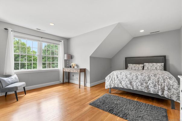 Bedroom, Interior, Recessed Lighting, Wood Texture Flooring