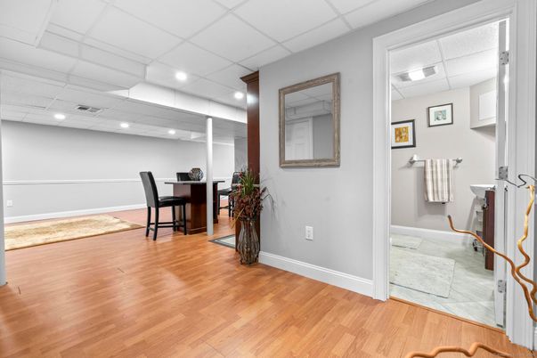 Dining room, Interior, Recessed Lighting, Wood Texture Flooring
