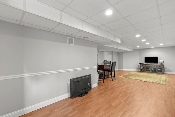 Dining room, Interior, Recessed Lighting, Wood Texture Flooring