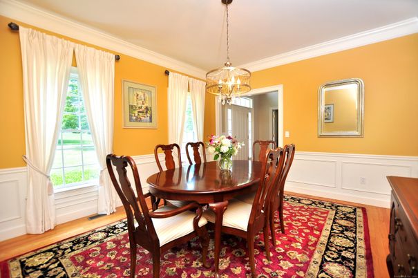 Chandelier, Dining room, Interior, Wood Texture Flooring