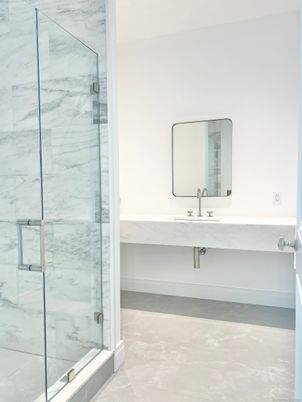 Bathroom, Glass Shower, Interior, Marble Walls