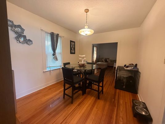 Dining room, Interior, Pendant Lights, Wood Texture Flooring