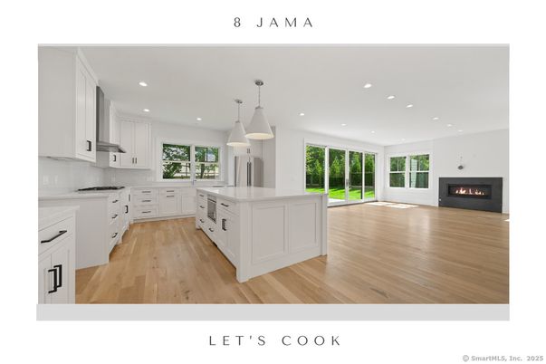 Fireplace, Interior, Kitchen, Pendant Lights, Recessed Lighting, Wood Texture Flooring