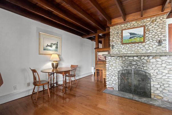 Dining room, Fireplace, Interior, Stone Walls, Wooden Beams, Wooden Ceilings, Wood Texture Flooring