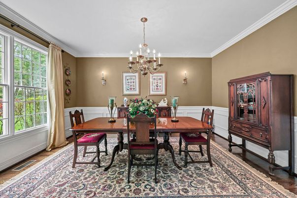 Chandelier, Dining room, Interior, Wood Texture Flooring