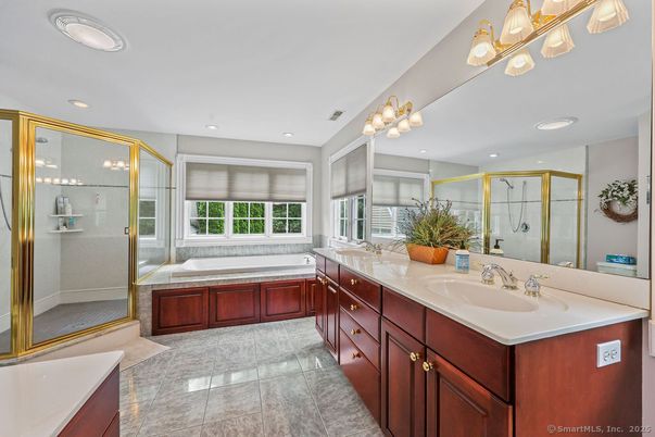 Bathroom, Dual Sink Vanities, Glass Shower, Interior, Recessed Lighting
