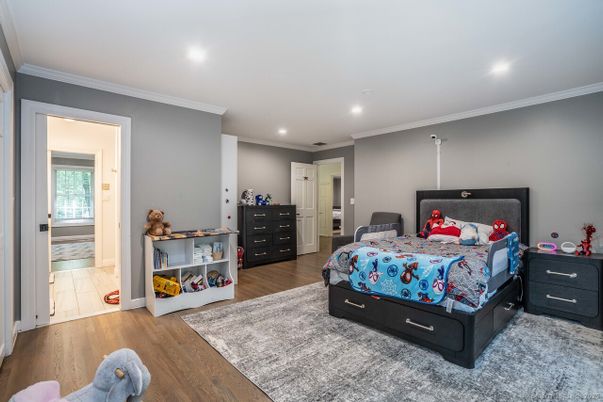 Bedroom, Interior, Recessed Lighting, Wood Texture Flooring