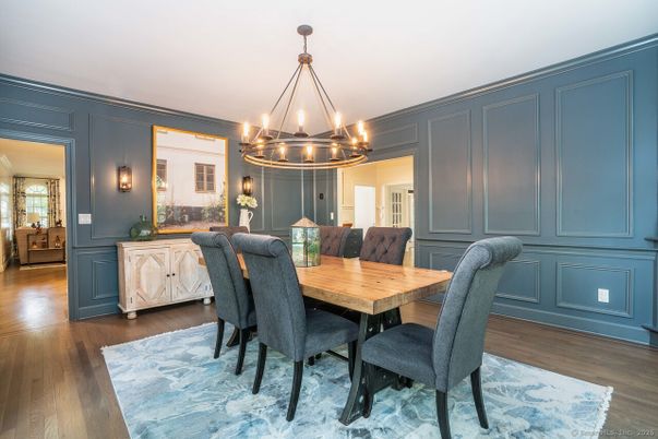 Chandelier, Dining room, Interior, Wood Texture Flooring