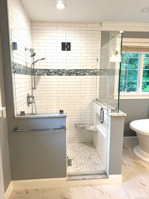 Bathroom, Glass Shower, Interior, Marble, Recessed Lighting