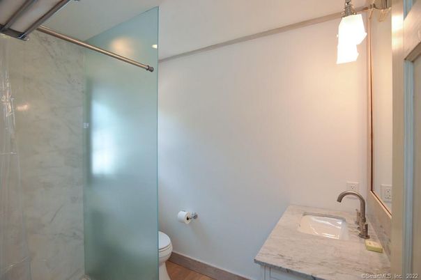 Bathroom, Interior, Marble Walls, Wood Texture Flooring