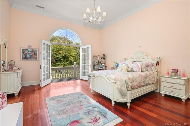 Bedroom, Chandelier, Interior, Wood Texture Flooring