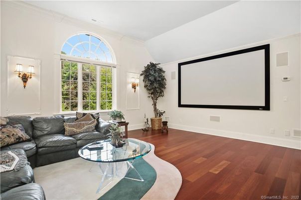 Interior, Living room, Projection Screen, Wood Texture Flooring