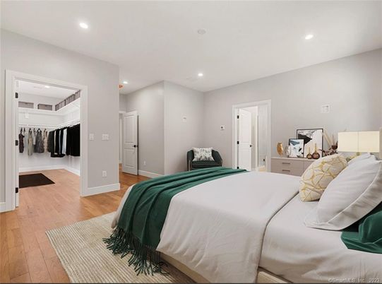 Bedroom, Interior, Recessed Lighting, Wood Texture Flooring