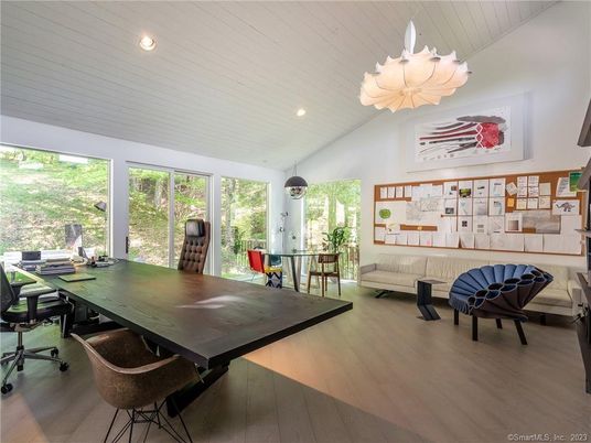 Chandelier, Home Office, Interior, Recessed Lighting, Wood Texture Flooring