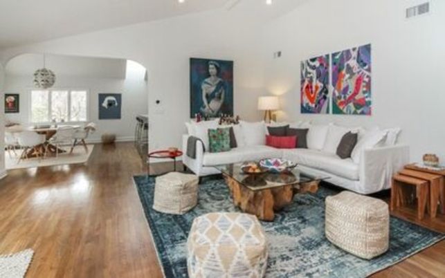 Dining room, Interior, Living room, Pendant Lights, Recessed Lighting, Wood Texture Flooring