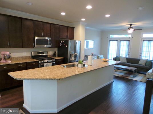 Interior, Kitchen, Living room, Recessed Lighting, Stainless Steel Appliances, Wood Texture Flooring