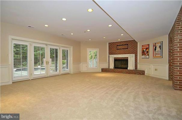 Empty room, Fireplace, Interior, Recessed Lighting, Stone Walls