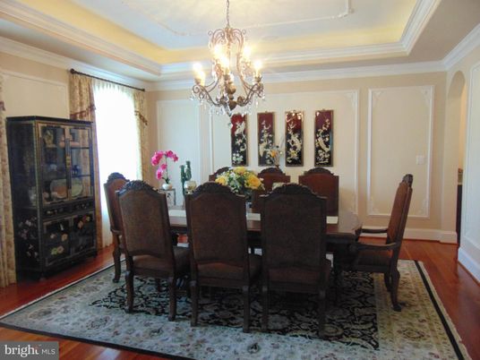 Chandelier, Dining room, Interior, Wood Texture Flooring