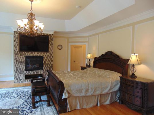 Bedroom, Chandelier, Interior, Wood Texture Flooring