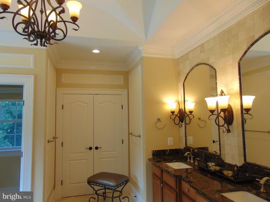 Bathroom, Chandelier, Dual Sink Vanities, Interior, Recessed Lighting