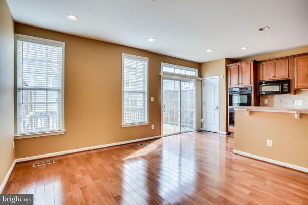 Empty room, Interior, Kitchen, Recessed Lighting, Wood Texture Flooring