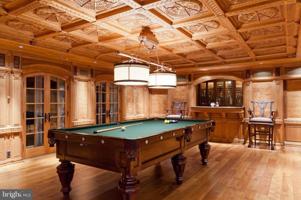 Billiard Table, Game Room, Interior, Pendant Lights, Recessed Lighting, Wooden Ceilings, Wood Texture Flooring, Wooden Walls