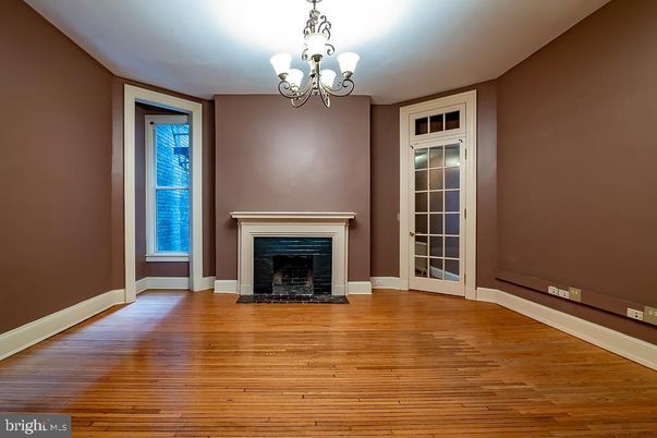 Chandelier, Empty room, Fireplace, Interior, Wood Texture Flooring