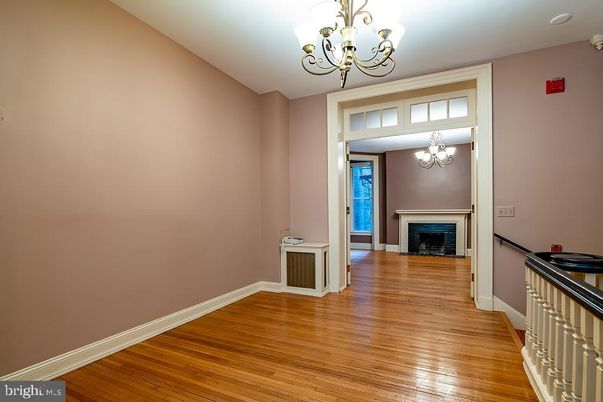 Chandelier, Empty room, Fireplace, Interior, Wood Texture Flooring