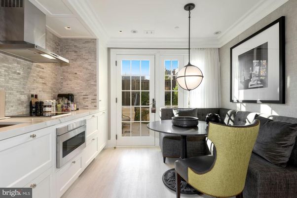 Interior, Kitchen, Pendant Lights, Recessed Lighting, Stainless Steel Appliances, Stone Walls, Wood Texture Flooring
