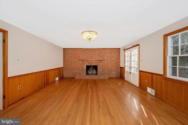 Empty room, Fireplace, Interior, Stone Walls, Wood Texture Flooring
