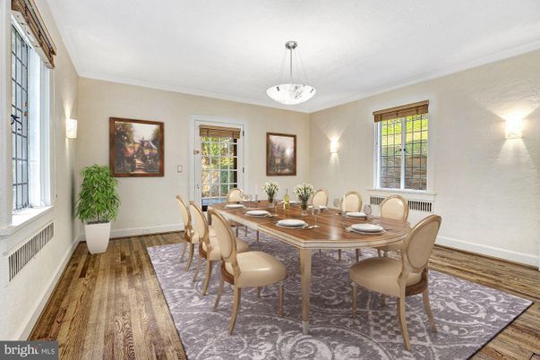 Dining room, Interior, Pendant Lights, Wood Texture Flooring