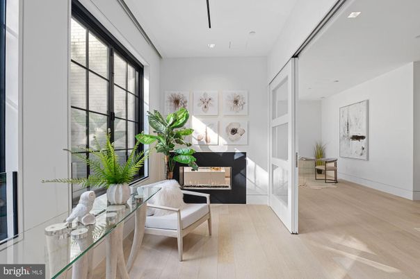 Fireplace, Interior, Recessed Lighting, Wood Texture Flooring