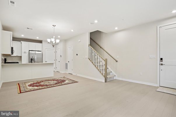 Chandelier, Interior, Kitchen, Recessed Lighting, Stainless Steel Appliances, Wood Texture Flooring